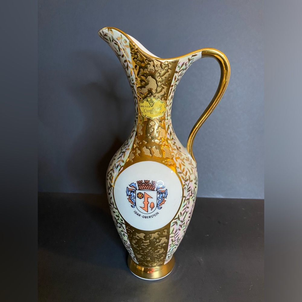 Vintage Wagner Bavaria Germany Gilded Porcelain Bud Vase 8” Idar Oberstein